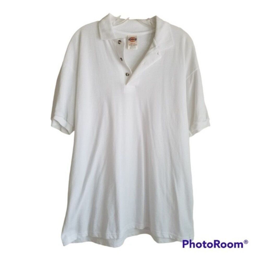 Dickie's White Three Button Up Polo Size Medium